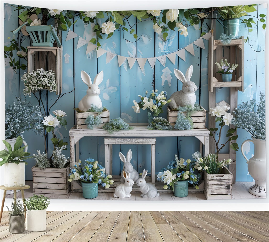 Easter Bunny Backdrop Blue Floral Table Backdrop BRP11-355