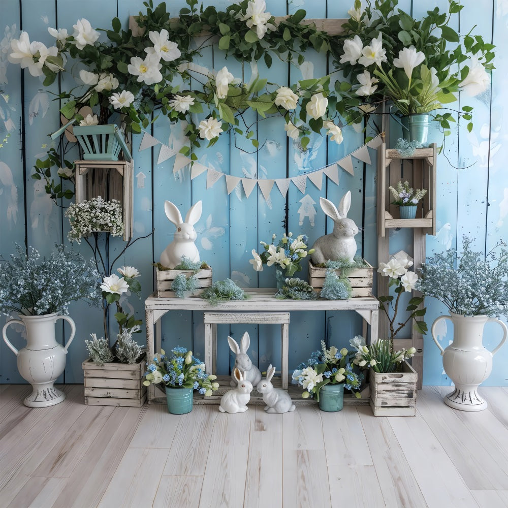 Easter Bunny Backdrop Blue Floral Table Backdrop BRP11-355