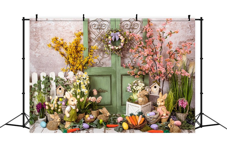 Easter Spring Backdrops Green Door Bunny Scene Backdrop BRP11-357