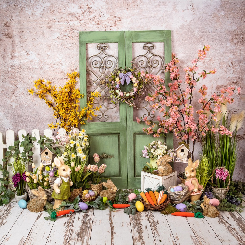 Easter Spring Backdrops Green Door Bunny Scene Backdrop BRP11-357