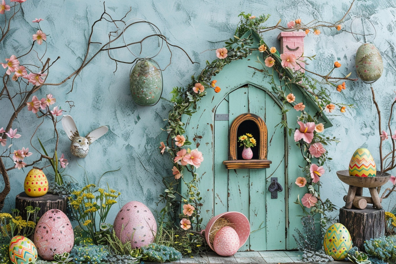 Easter Party Backdrop Egg House Spring Backdrop BRP11-358