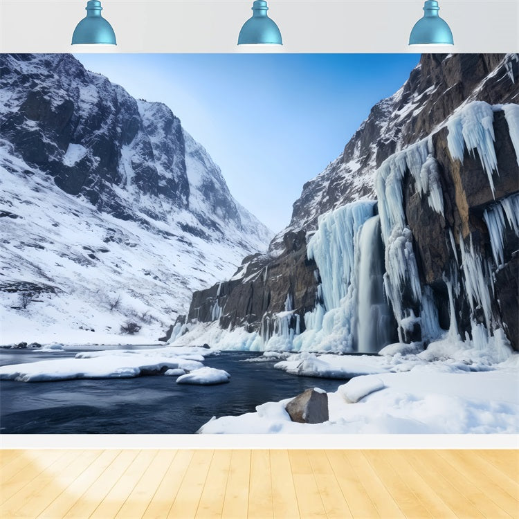 Winter Scene Backdrops Majestic Ice-Covered Waterfall Backdrop BRP11-36