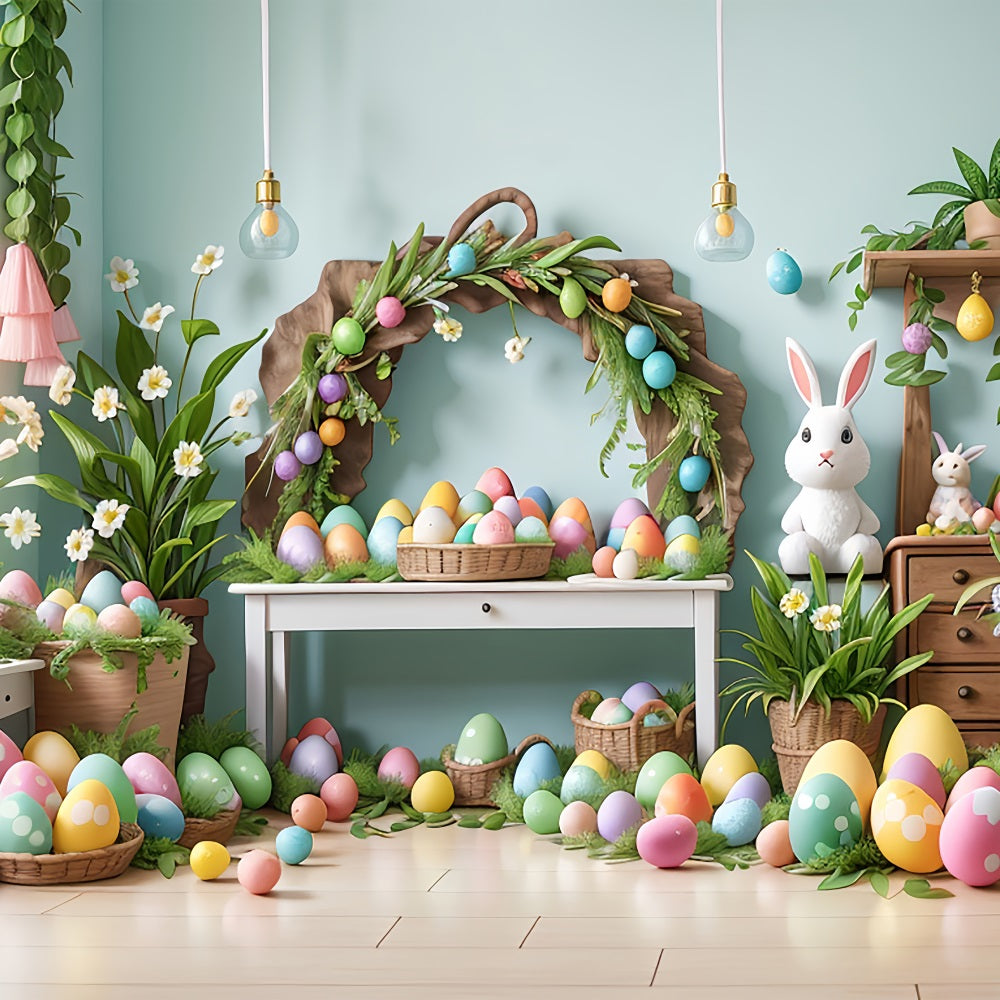 Easter Backdrop Ideas Bunny Table Vibrant Eggs Backdrop BRP11-361