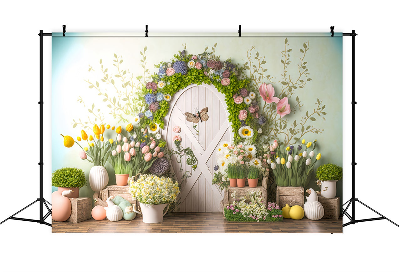 Easter Backdrops Tulip Butterfly Door Decor Backdrop BRP11-362