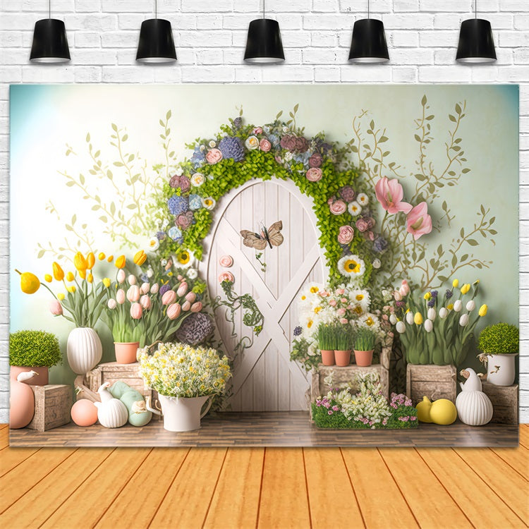 Easter Backdrops Tulip Butterfly Door Decor Backdrop BRP11-362