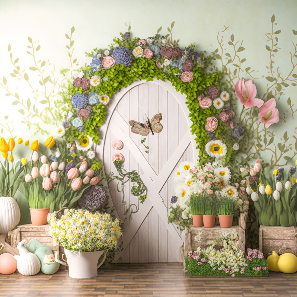 Easter Backdrops Tulip Butterfly Door Decor Backdrop BRP11-362