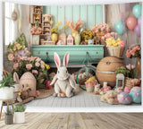 Backdrops Easter Rustic Rabbit Floral Shelf Backdrop BRP11-363