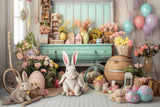 Backdrops Easter Rustic Rabbit Floral Shelf Backdrop BRP11-363