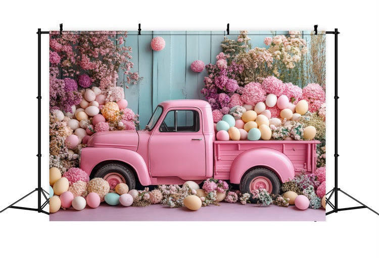 Easter Photography Backdrops Pink Truck Floral Egg Backdrop BRP11-364