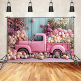 Easter Photography Backdrops Pink Truck Floral Egg Backdrop BRP11-364