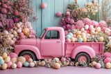 Easter Photography Backdrops Pink Truck Floral Egg Backdrop BRP11-364