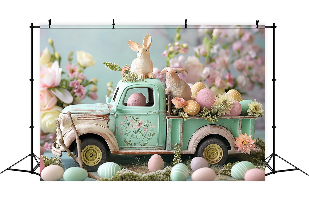 Easter Pictures Backdrop Bunny Truck Floral Eggs Backdrop BRP11-366