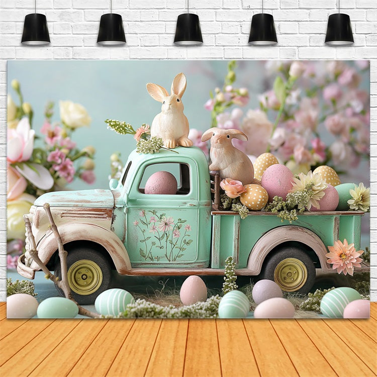 Easter Pictures Backdrop Bunny Truck Floral Eggs Backdrop BRP11-366