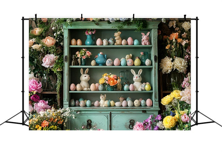 Easter Bunny Backdrop Shelf Floral Eggs Backdrop BRP11-367