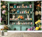 Easter Bunny Backdrop Shelf Floral Eggs Backdrop BRP11-367