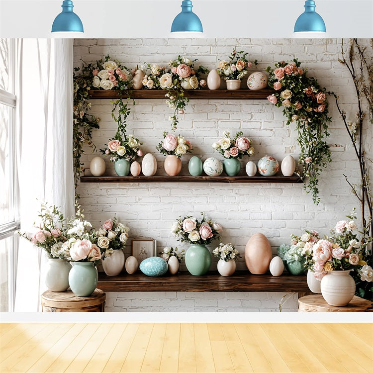 Easter Photography Backdrop Brick Wall Floral Egg Backdrop BRP11-369