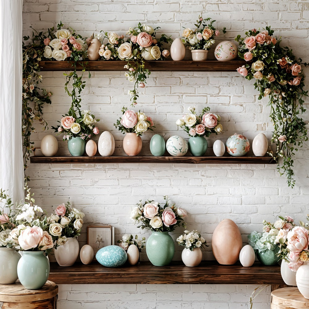 Easter Photography Backdrop Brick Wall Floral Egg Backdrop BRP11-369