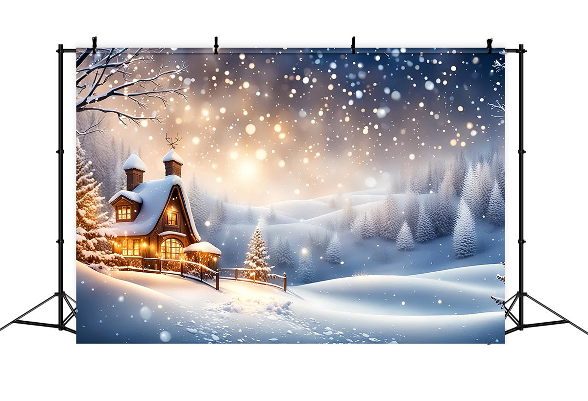 Winter Backdrop Ideas Cottage Nestled Snowy Landscape Backdrop BRP11-37