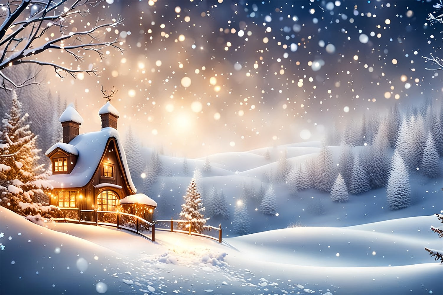 Winter Backdrop Ideas Cottage Nestled Snowy Landscape Backdrop BRP11-37