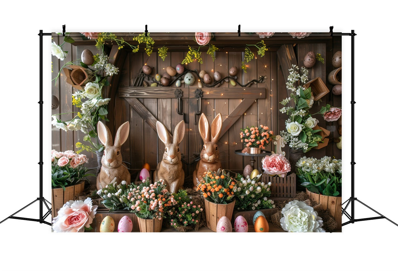 Easter Backdrops Bunny Trio Eggs Flowers Backdrop BRP11-370