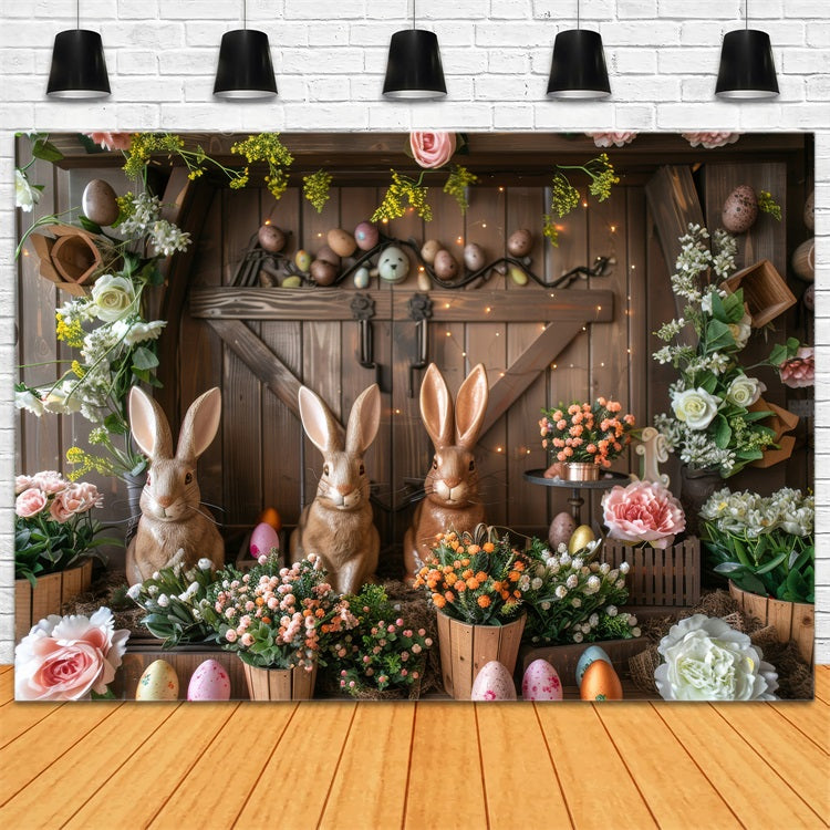 Easter Backdrops Bunny Trio Eggs Flowers Backdrop BRP11-370