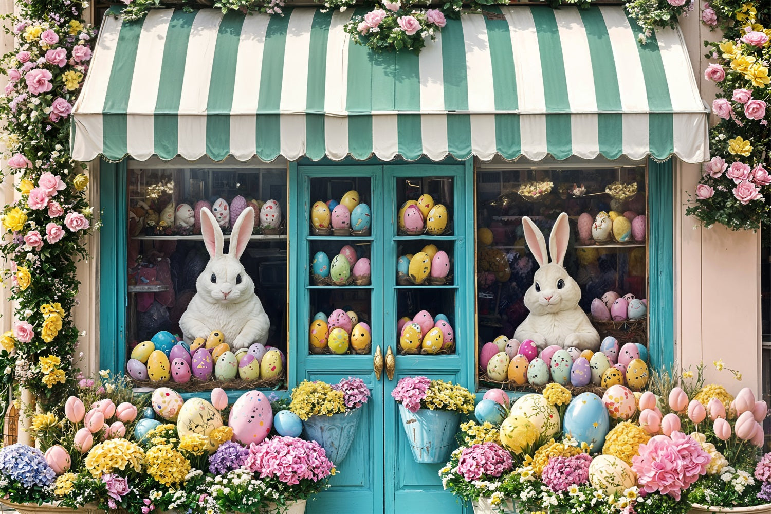 Easter Backdrops Floral Bunny Shop Window Backdrop BRP11-372