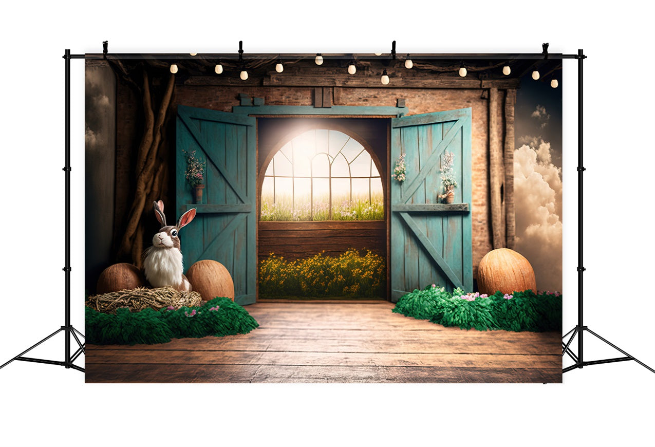 Easter Bunny Backdrop Rustic Barn Door Backdrop BRP11-374