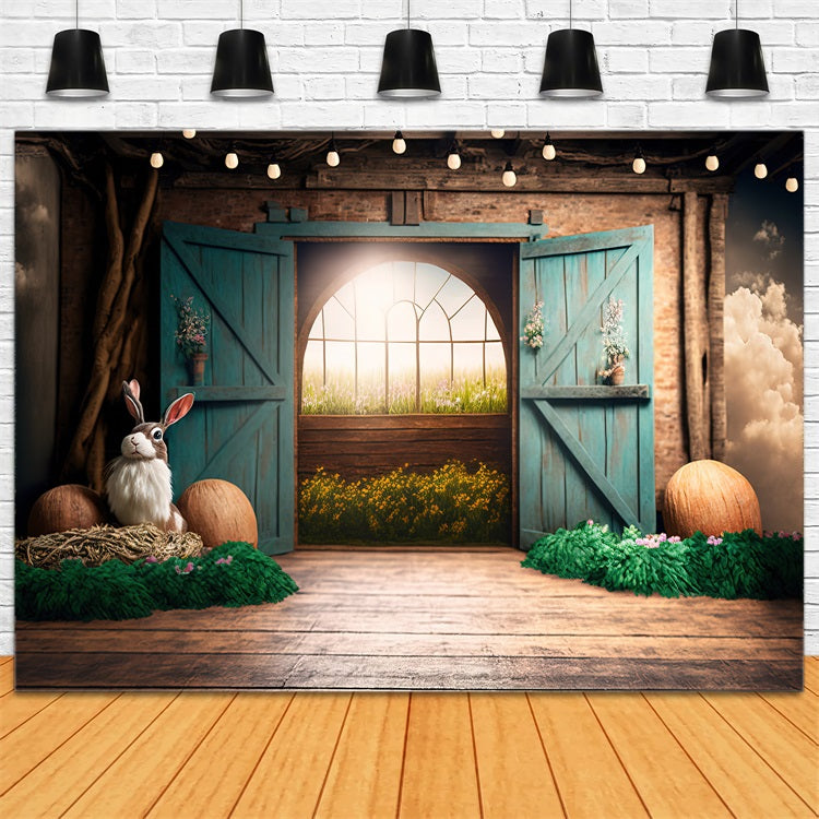 Easter Bunny Backdrop Rustic Barn Door Backdrop BRP11-374