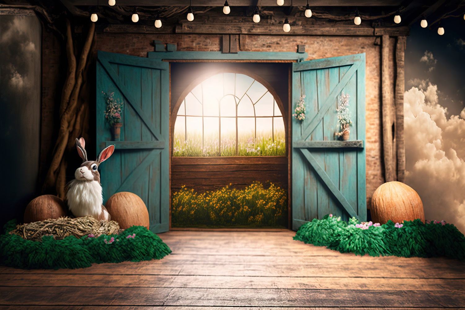 Easter Bunny Backdrop Rustic Barn Door Backdrop BRP11-374