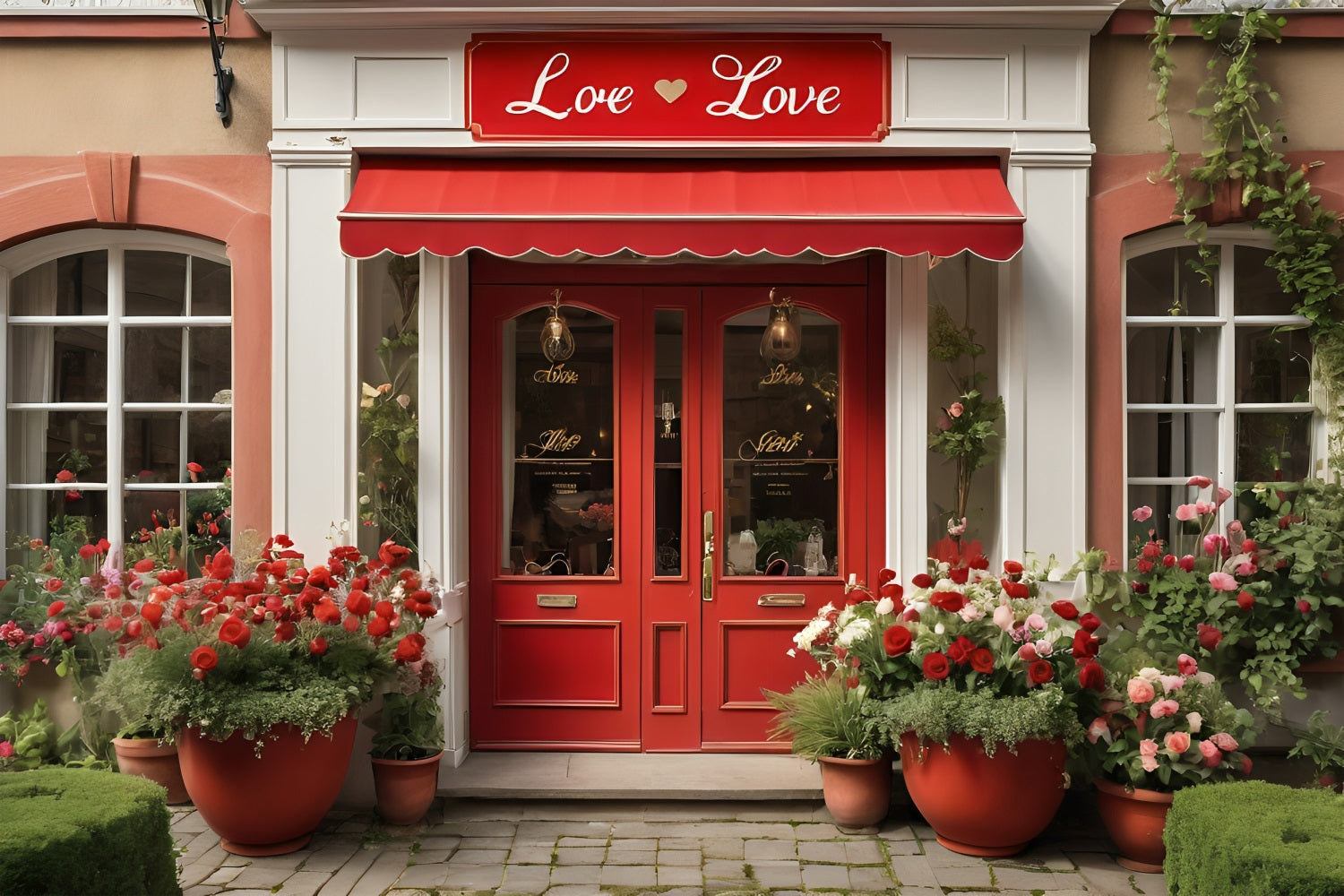 Valentine Backdrop Ideas Floral Love-Inspired Red Door Backdrop BRP11-377