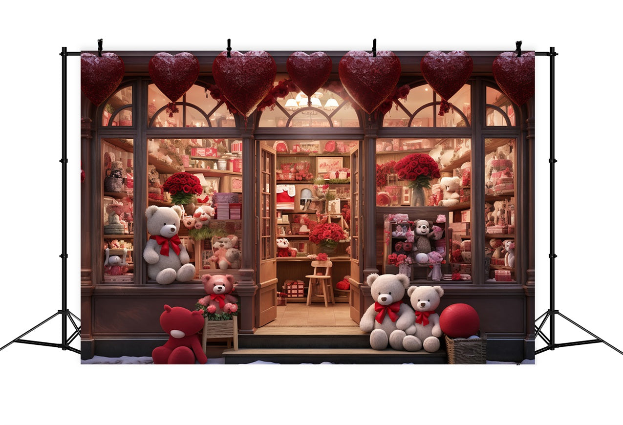 Valentine Photography Backdrop Teddy Bear Heart Shop Backdrop BRP11-378