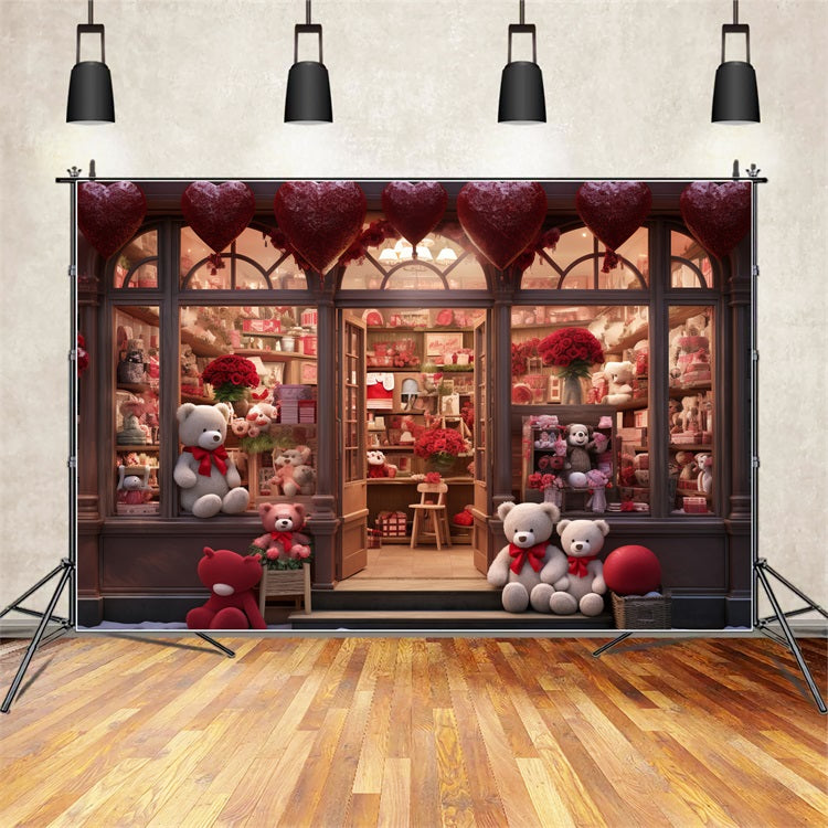 Valentine Photography Backdrop Teddy Bear Heart Shop Backdrop BRP11-378