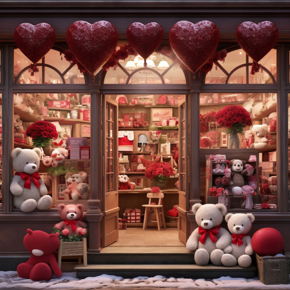 Valentine Photography Backdrop Teddy Bear Heart Shop Backdrop BRP11-378