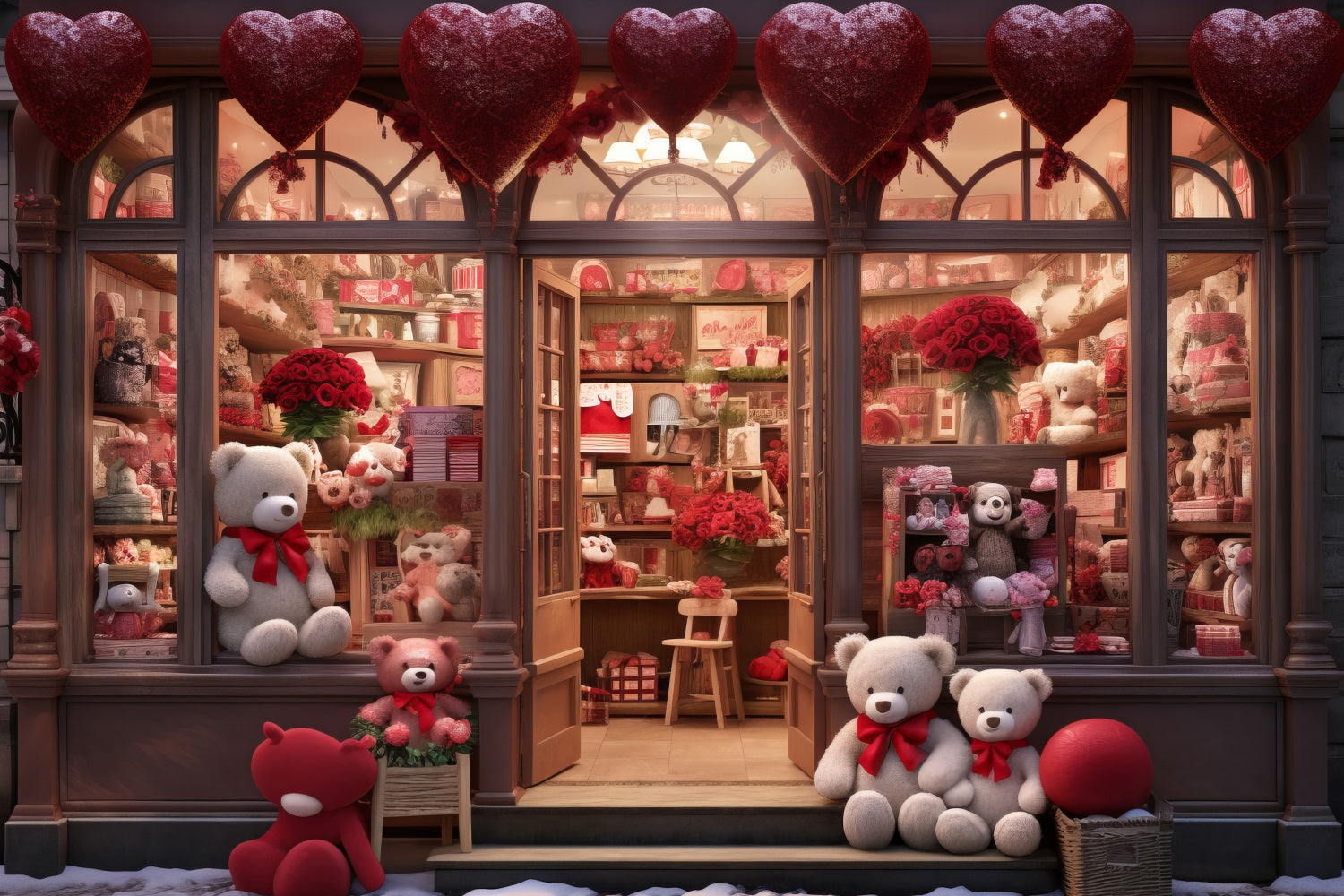 Valentine Photography Backdrop Teddy Bear Heart Shop Backdrop BRP11-378