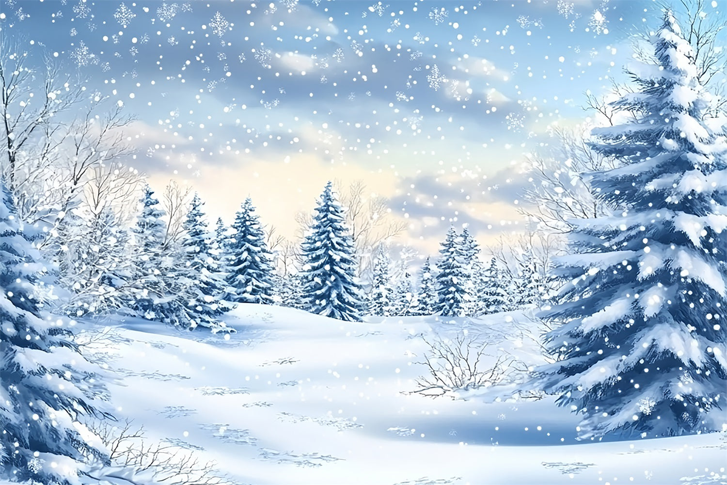 Winter Snow Backdrop Forest Snowfall Peaceful Serenity Backdrop BRP11-38