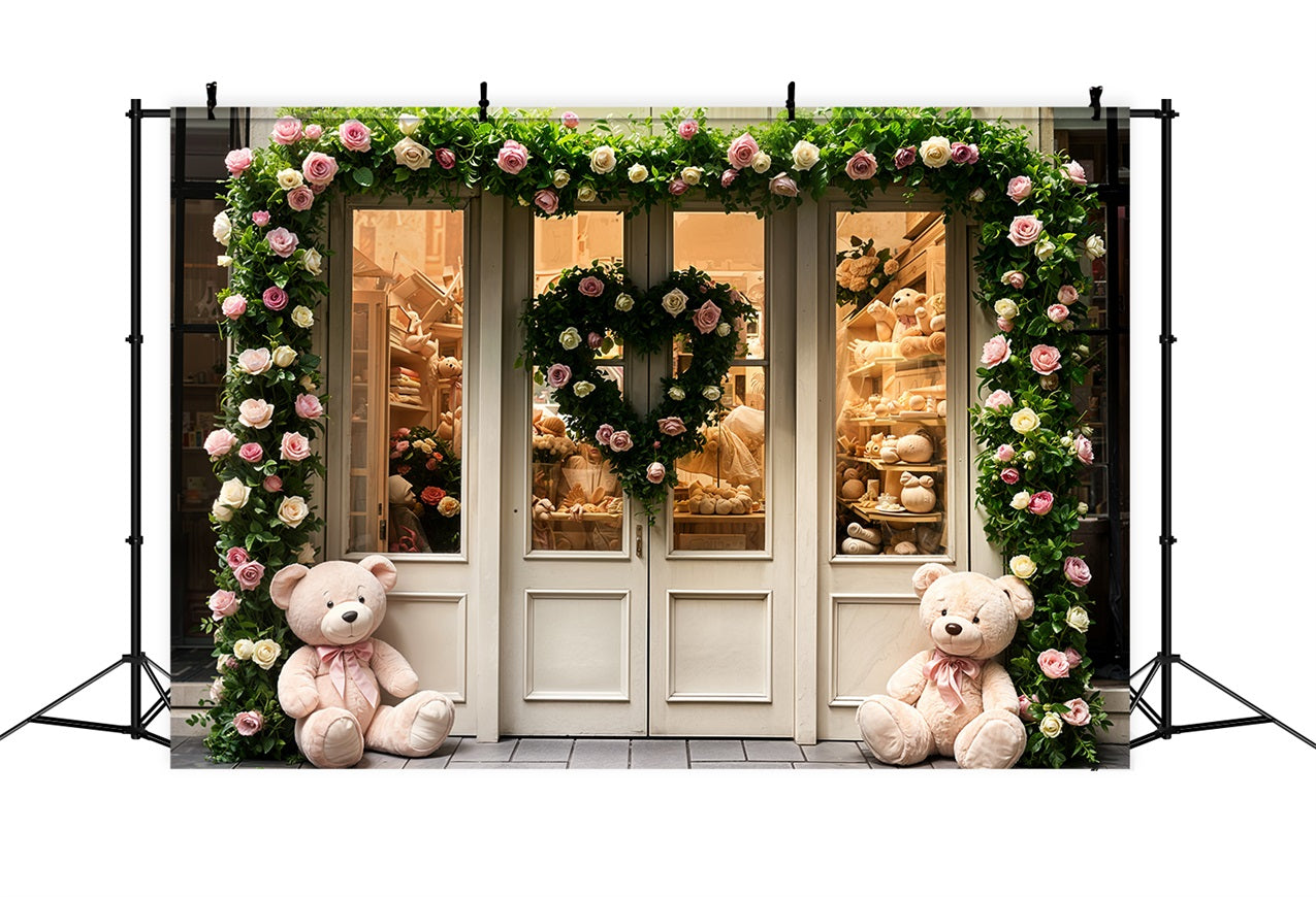 Valentine's Day Photography Backdrop Teddy Roses Door Backdrop BRP11-380