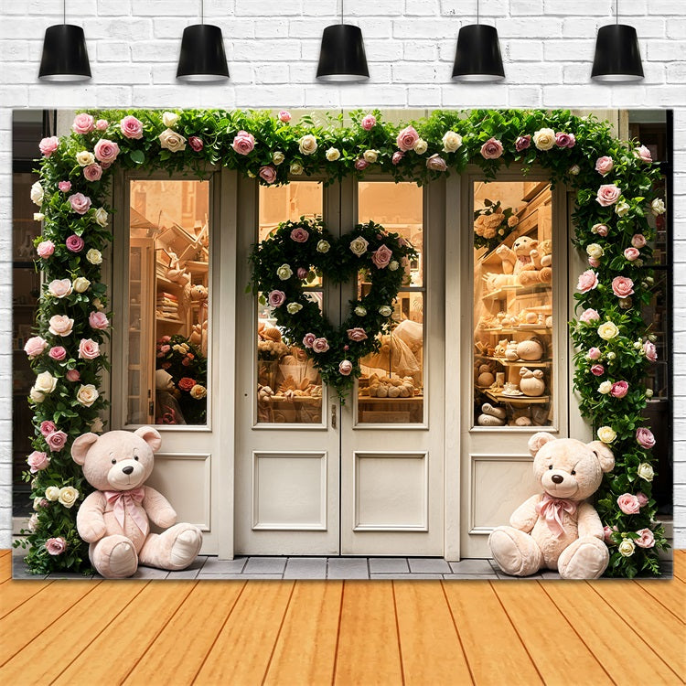 Valentine's Day Photography Backdrop Teddy Roses Door Backdrop BRP11-380