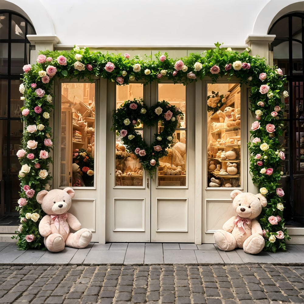 Valentine's Day Photography Backdrop Teddy Roses Door Backdrop BRP11-380