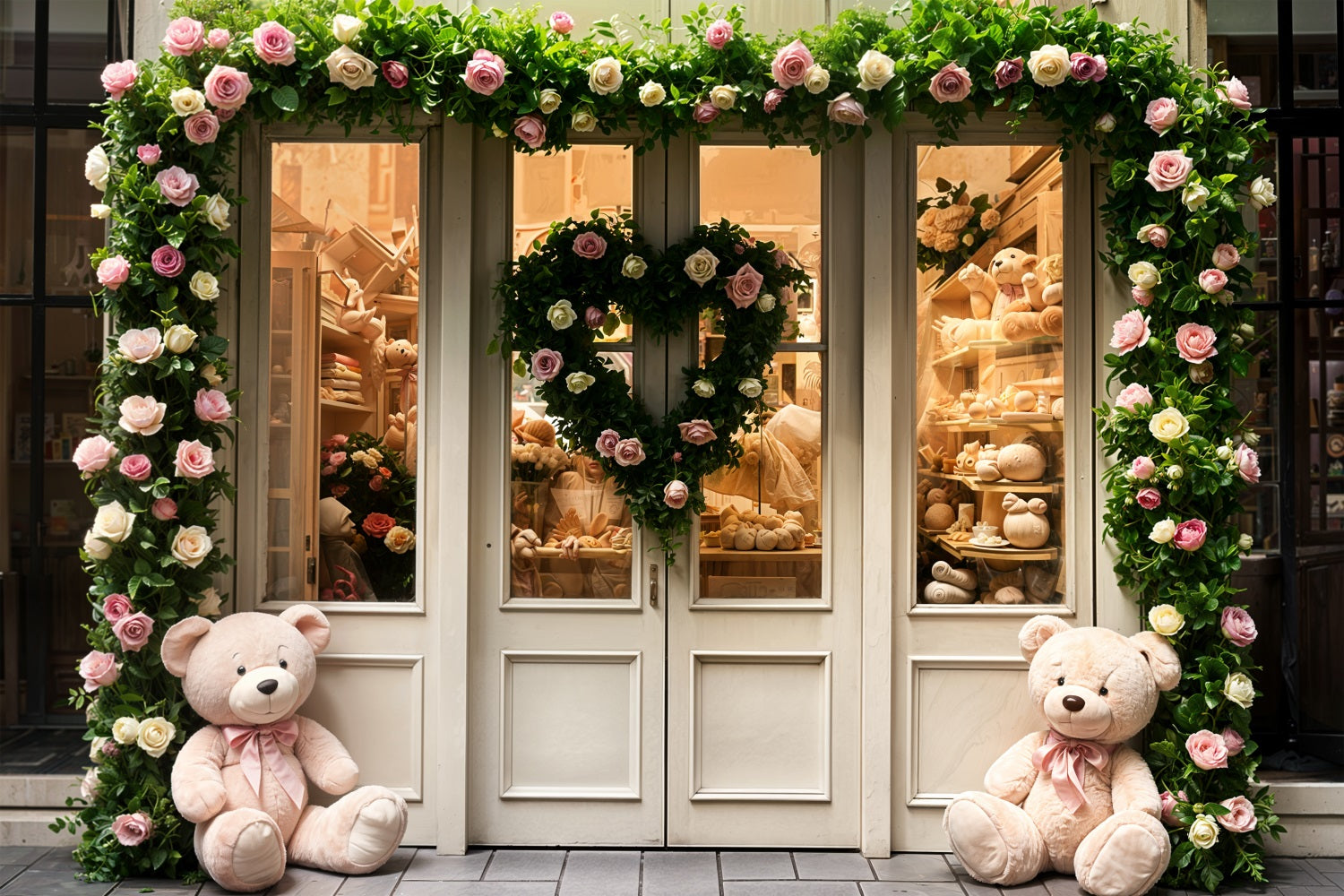 Valentine's Day Photography Backdrop Teddy Roses Door Backdrop BRP11-380