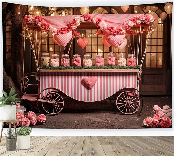 Backdrops Valentine's Day Heart Rose Candy Cart Backdrop BRP11-385