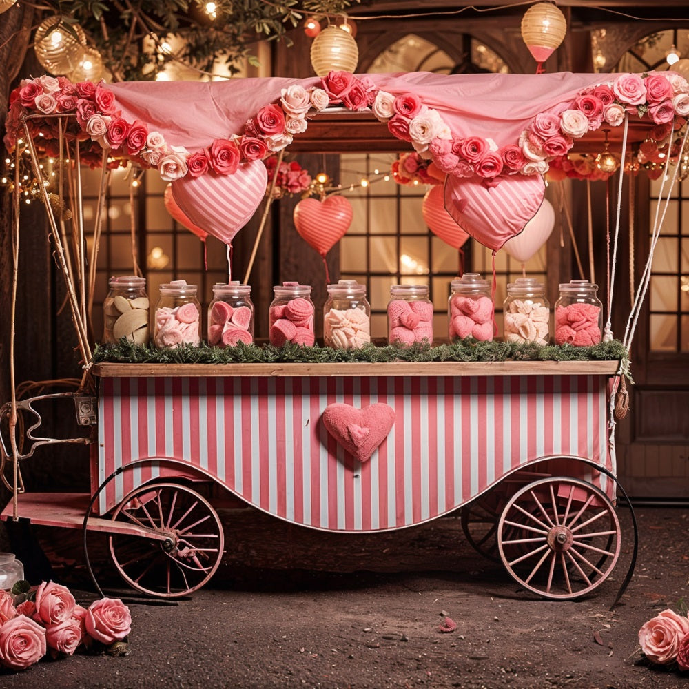 Backdrops Valentine's Day Heart Rose Candy Cart Backdrop BRP11-385