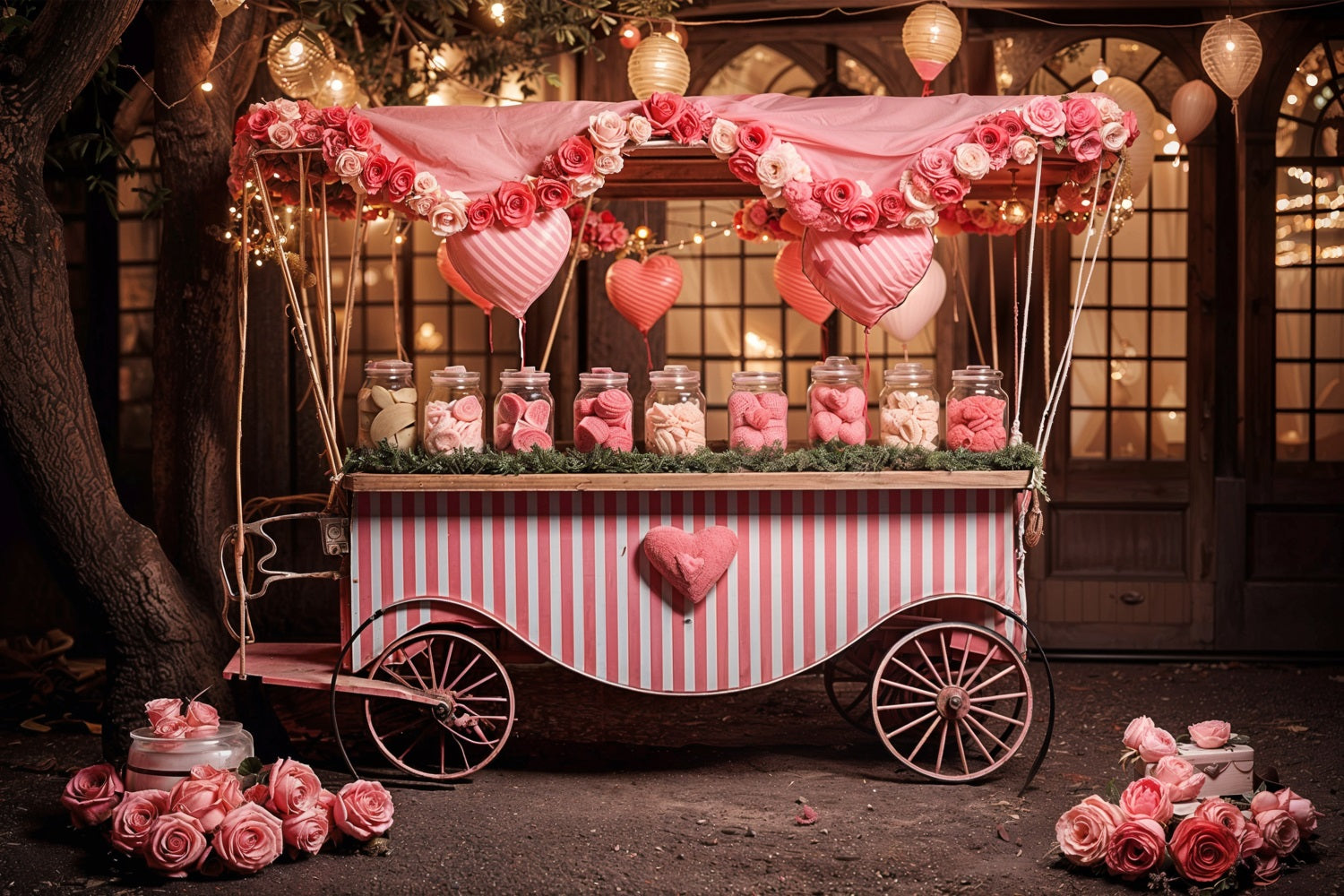 Backdrops Valentine's Day Heart Rose Candy Cart Backdrop BRP11-385