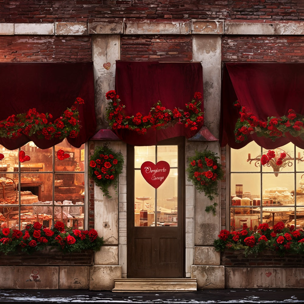 Valentines Day Photoshoot Backdrop Heart Roses Bakery Backdrop BRP11-387