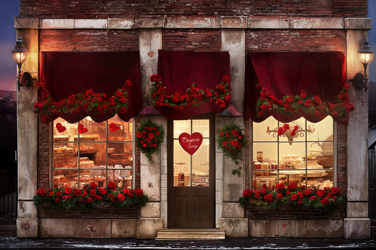 Valentines Day Photoshoot Backdrop Heart Roses Bakery Backdrop BRP11-387