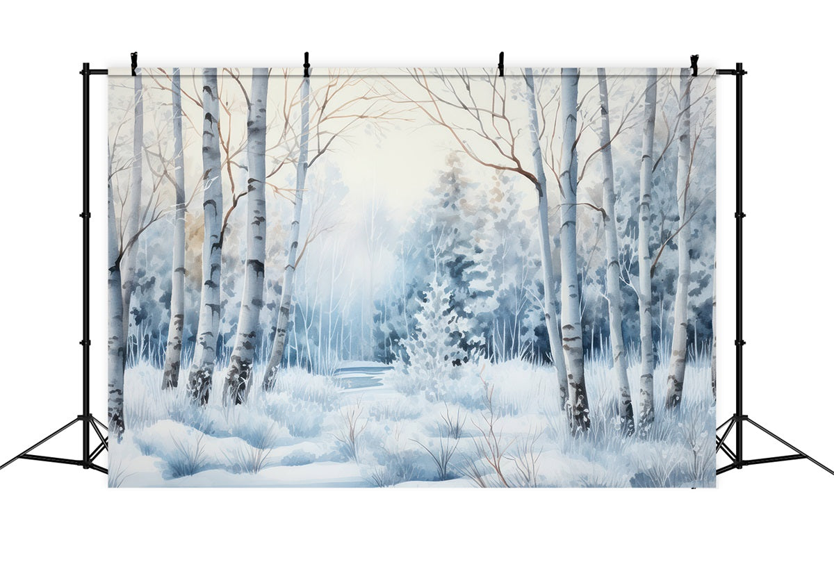 Winter Backdrops Photos Snowy Pathway Birch Trees Backdrop BRP11-39