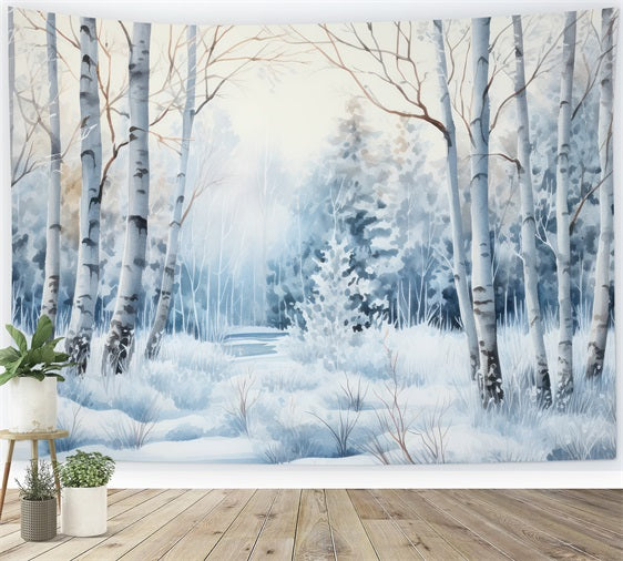 Winter Backdrops Photos Snowy Pathway Birch Trees Backdrop BRP11-39