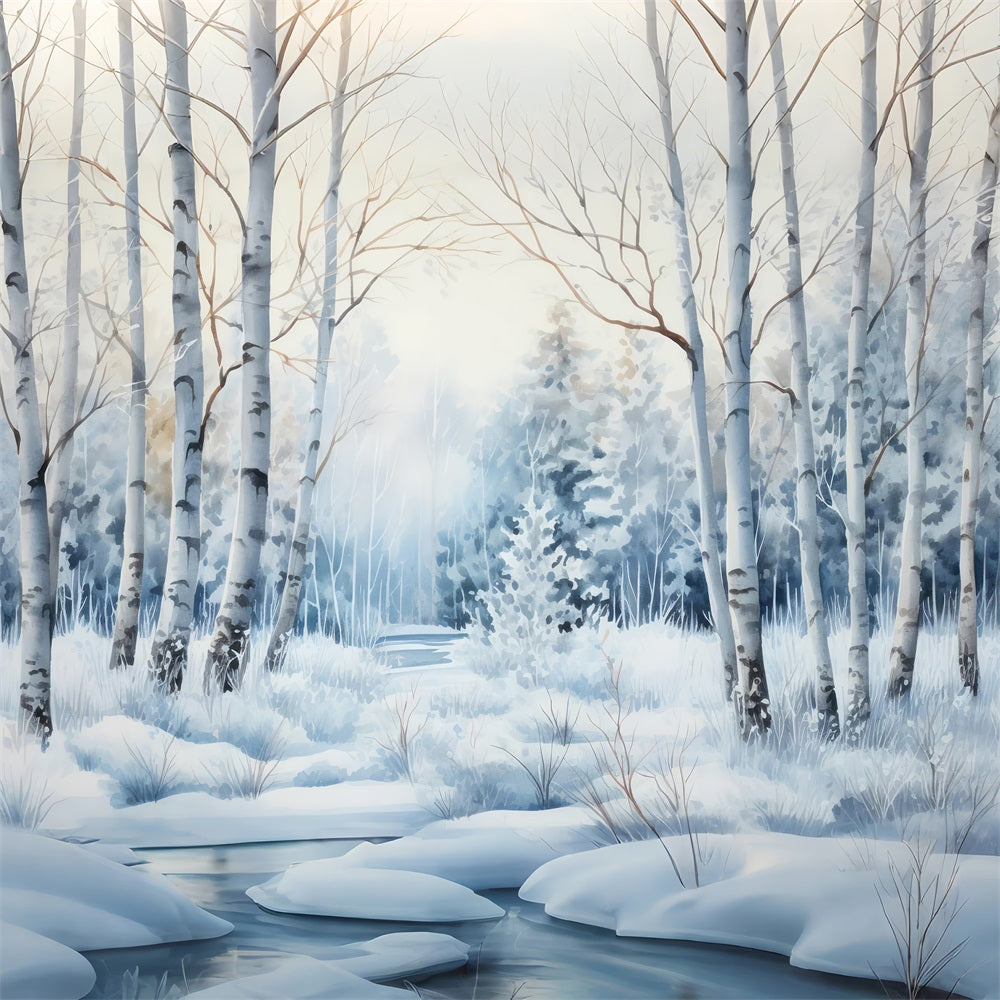 Winter Backdrops Photos Snowy Pathway Birch Trees Backdrop BRP11-39