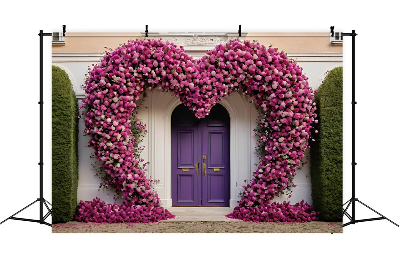 Valentine's Photo Backdrop Heart Floral Purple Doors Backdrop BRP11-393