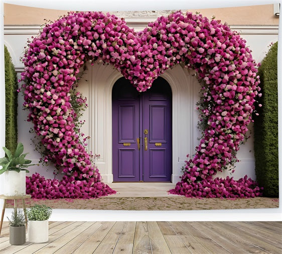 Valentine's Photo Backdrop Heart Floral Purple Doors Backdrop BRP11-393