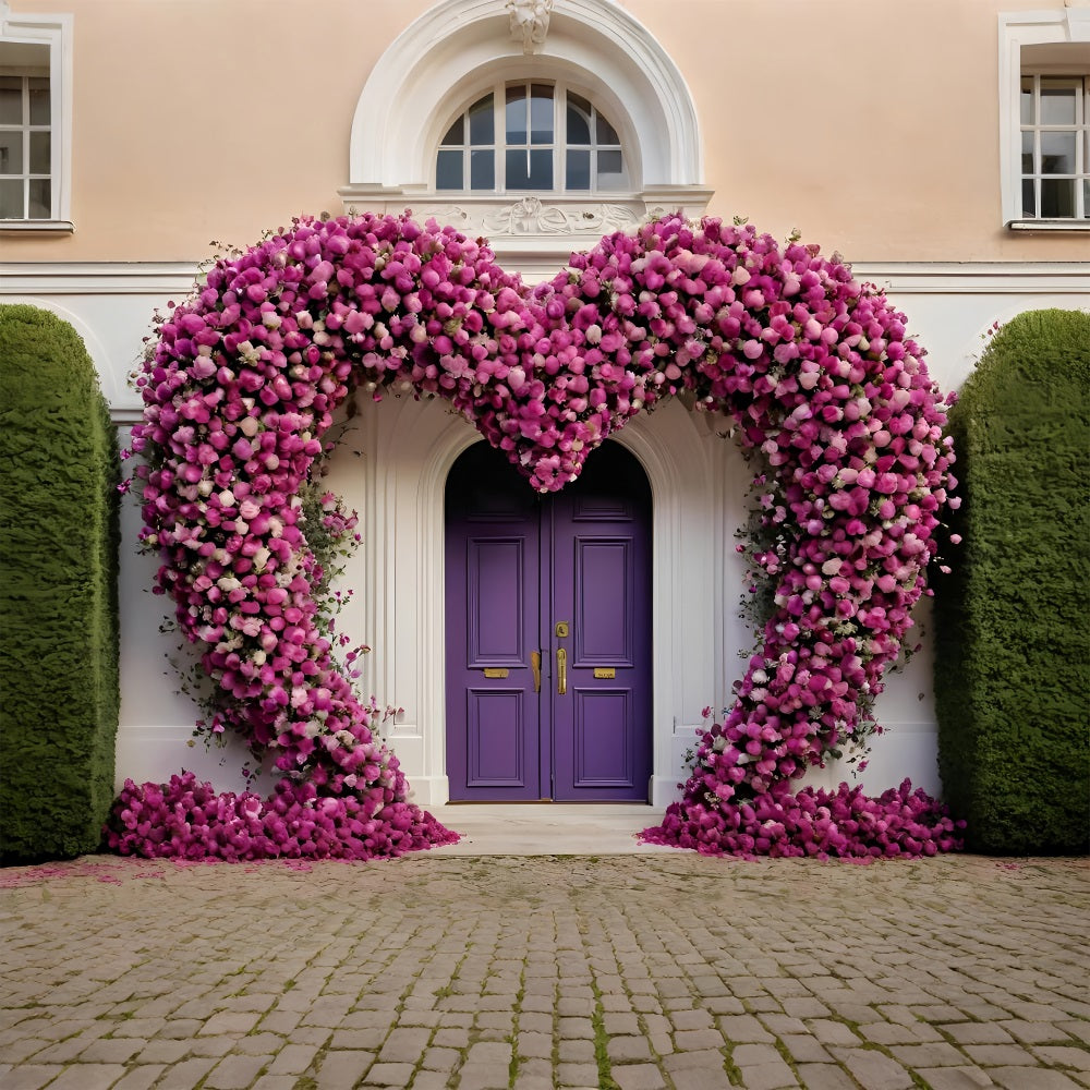 Valentine's Photo Backdrop Heart Floral Purple Doors Backdrop BRP11-393